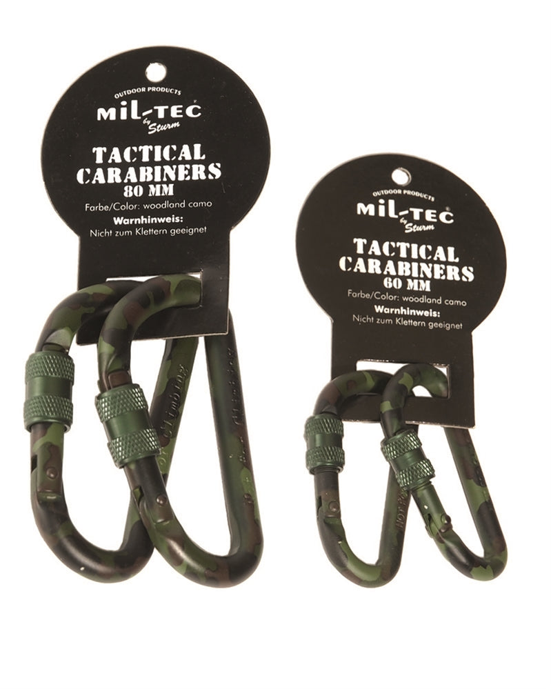 Miltec TACTICAL KARABINER WOODLAND 80MM (PAAR)